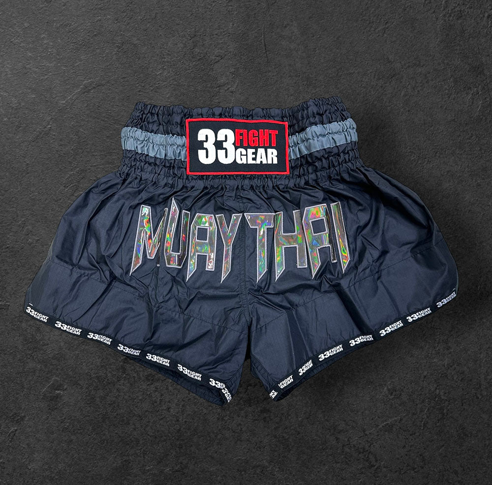 Muay Thai Shorts - Nylon RipStop - Black/Grey