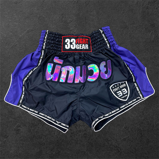 Muay Thai Shorts - Nylon - Black/Purple