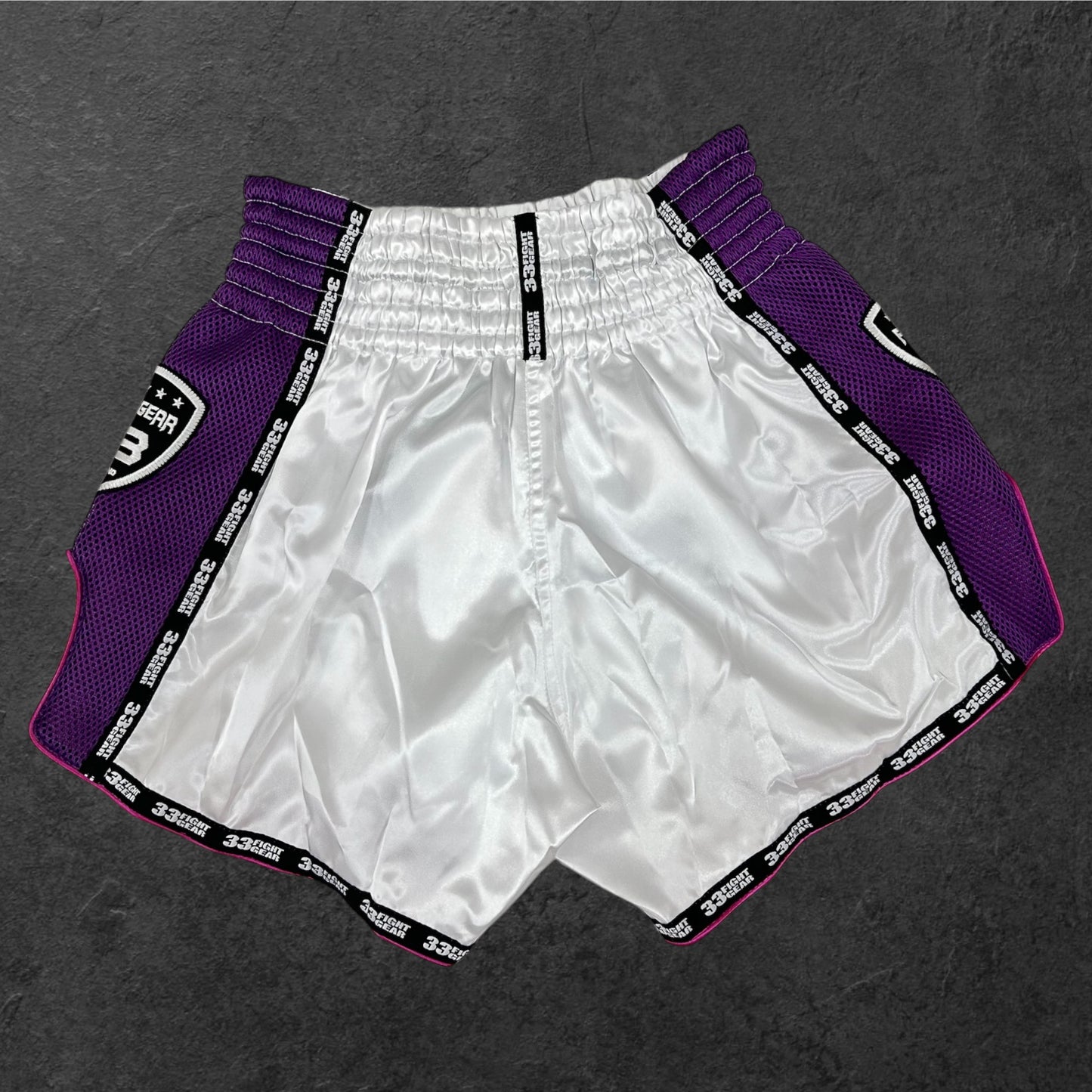 Muay Thai Retro Shorts - Mesh White - Purple