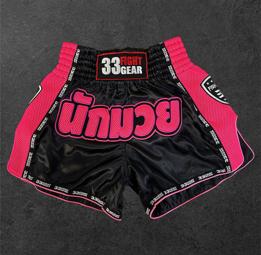 Muay Thai Retro Shorts - Mesh Pink Neòn