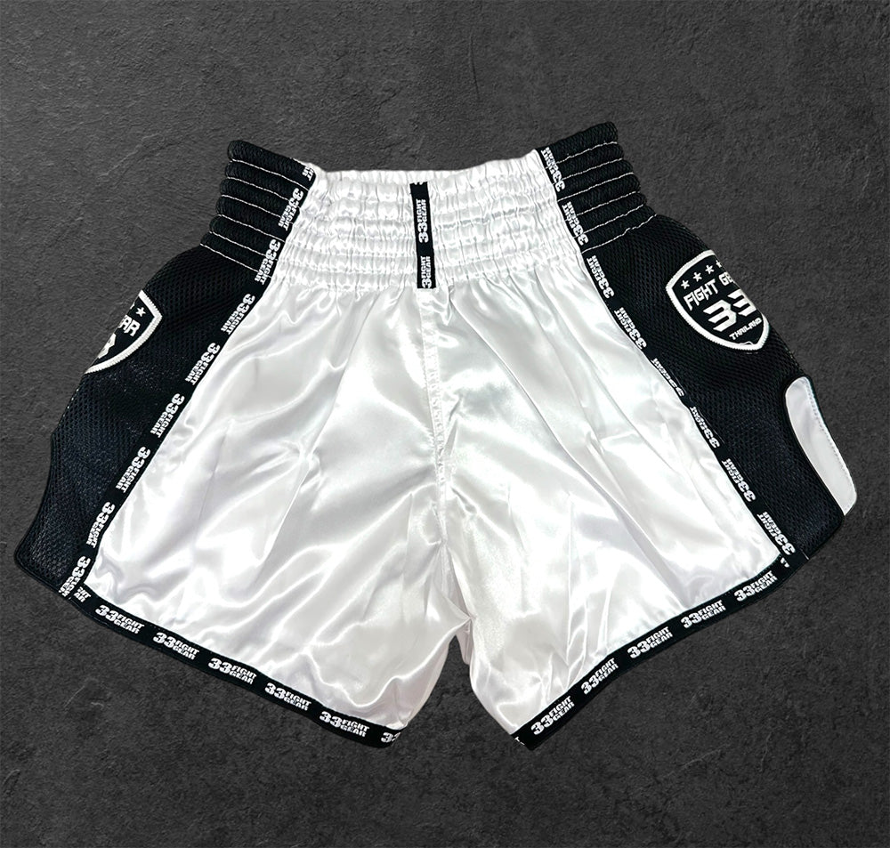 Muay Thai Retro Shorts - Mesh White-Black