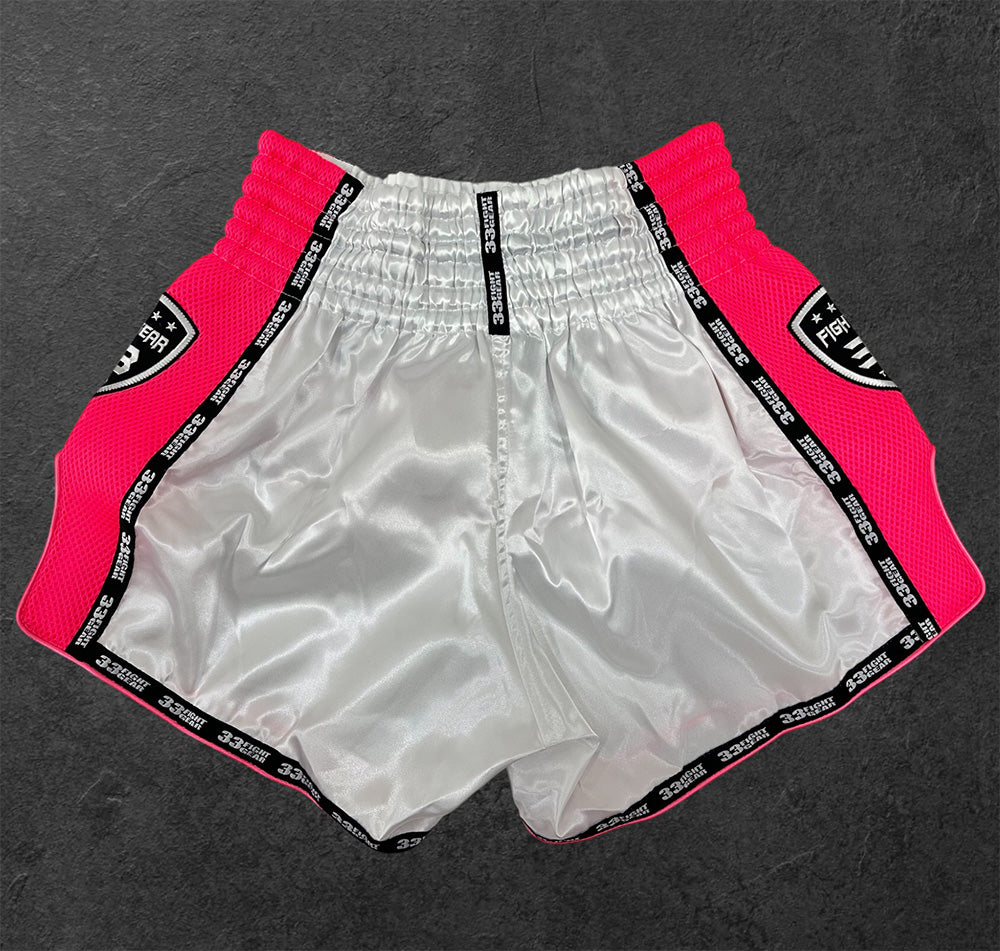 Muay Thai Retro Shorts - Mesh White - Pink