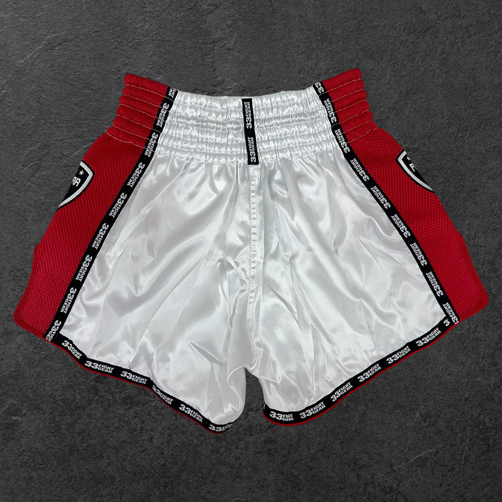 Muay Thai Retro Shorts - Mesh White - Red