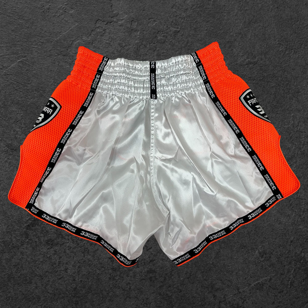 Muay Thai Retro Shorts - Mesh White - Orange