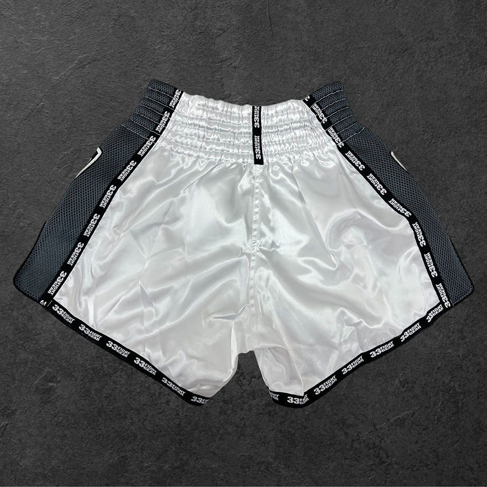 Muay Thai Retro Shorts - Mesh White - Grey