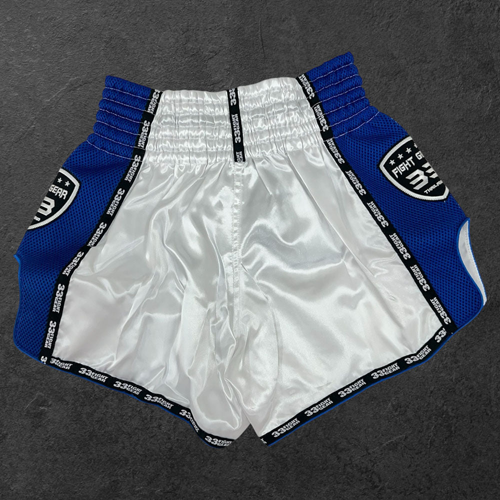 Muay Thai Retro Shorts - Mesh White - Blue