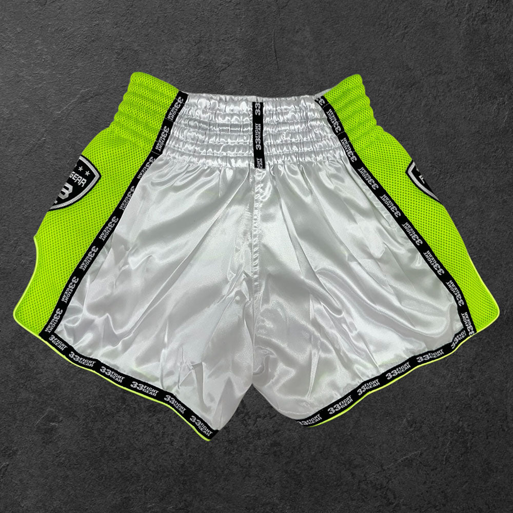 Muay Thai Retro Shorts - Mesh White - Yellow