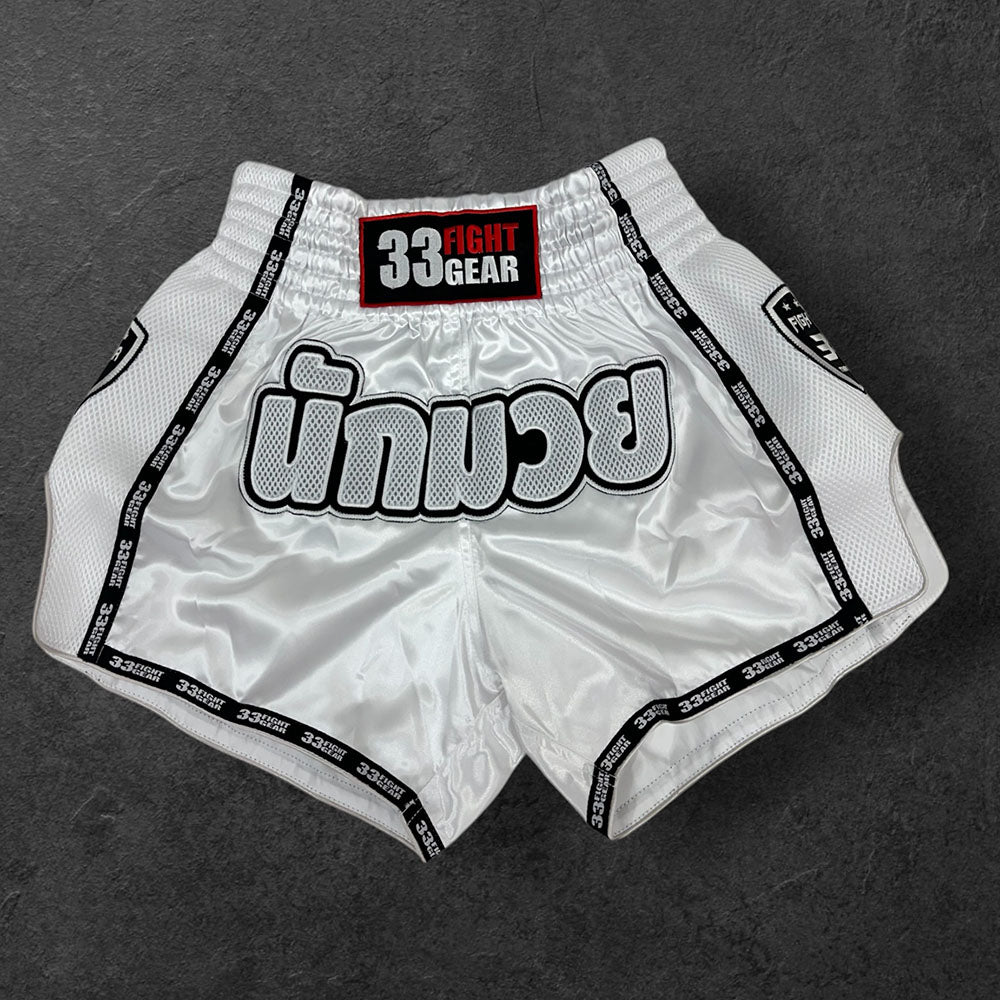 Muay Thai Retro Shorts - Mesh White - White