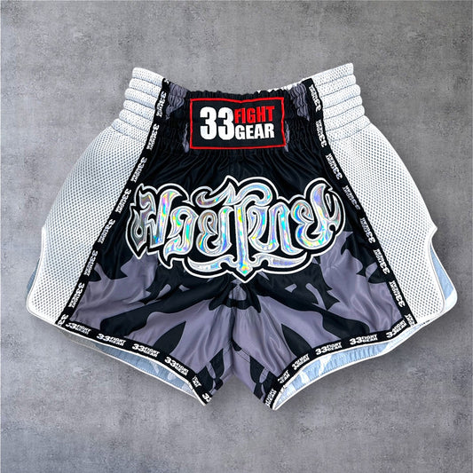 Muay Thai Retro Shorts -MicroFiber Mesh Black