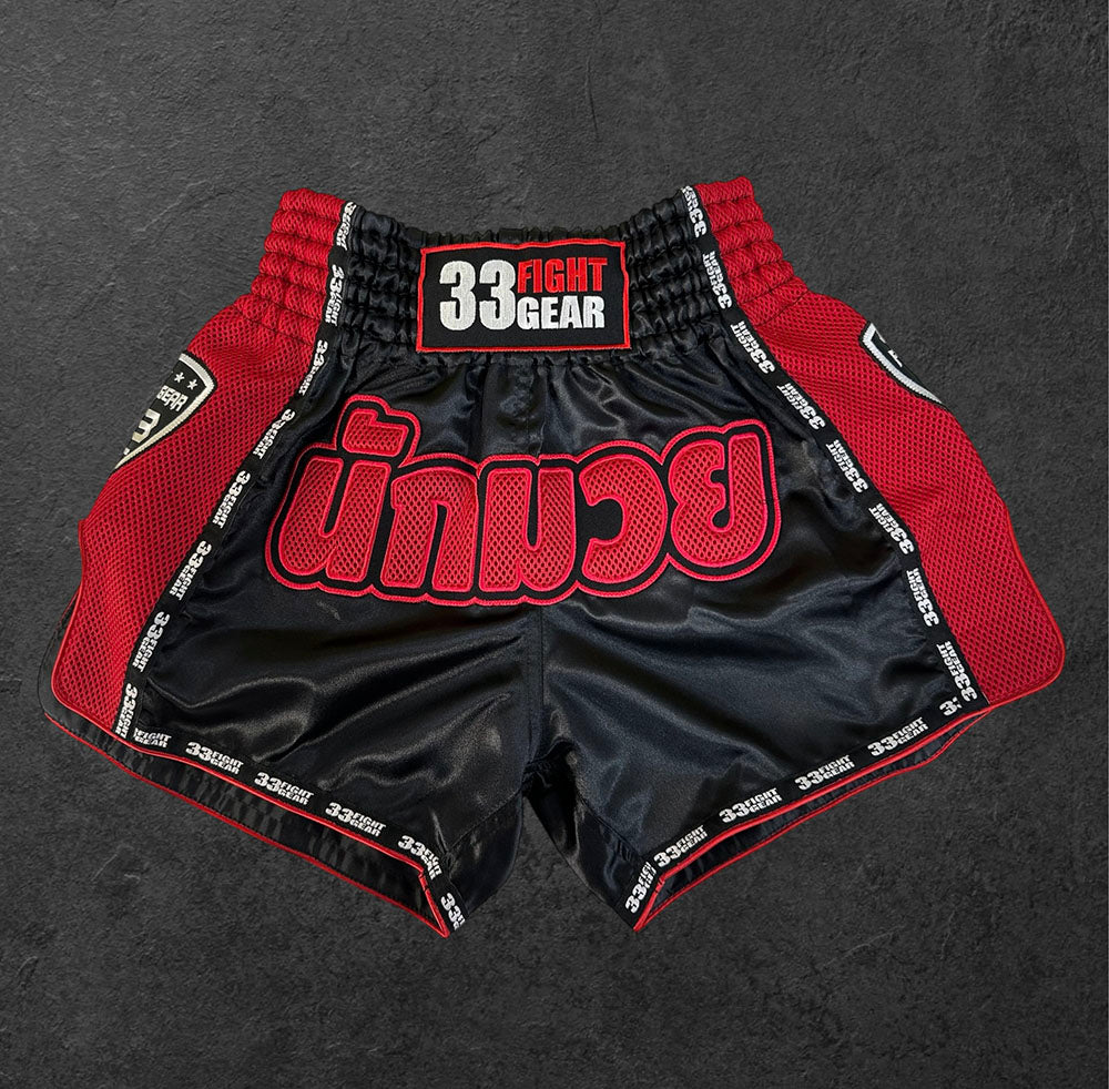 Muay Thai Retro Shorts - Mesh Red