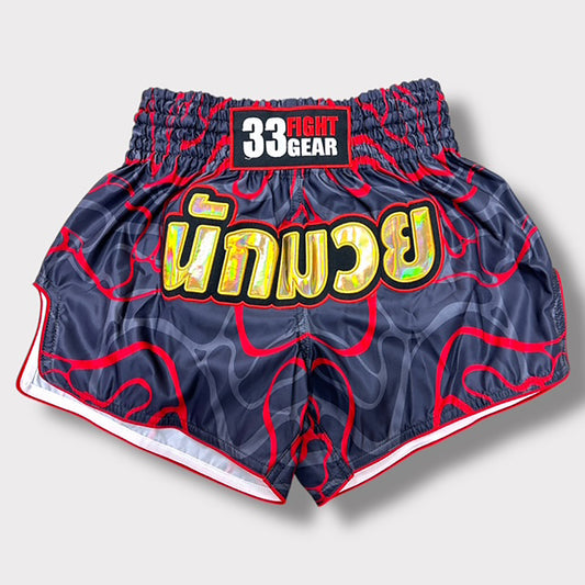 Muay Thai Retro Shorts -MicroFiber Grey / Red